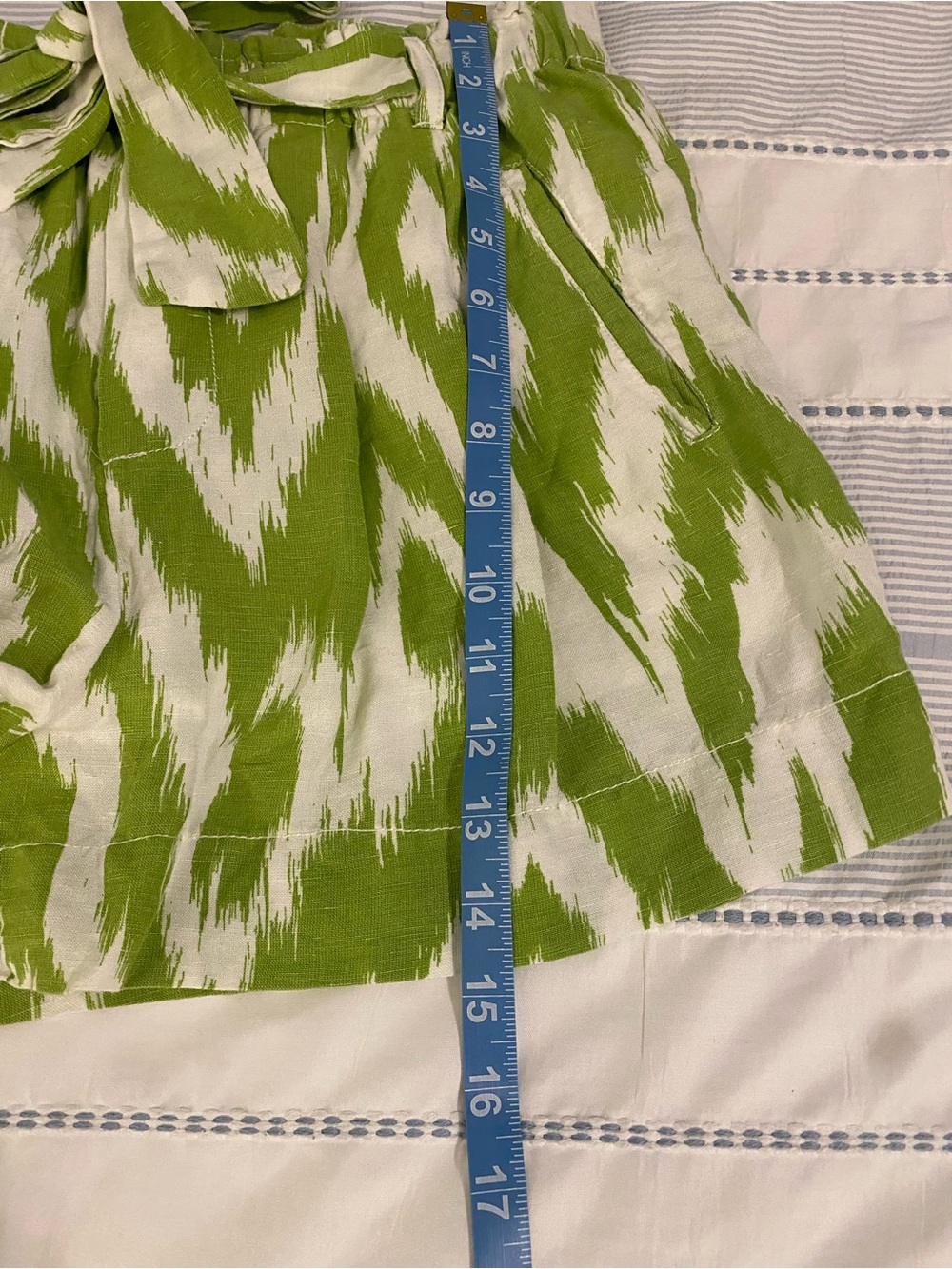 Anthropologie Green and White Tie-Waist High-Waist Shorts - Picture 5 of 8
